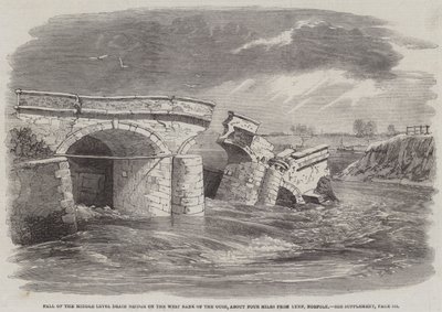 Queda da ponte de drenagem de nível médio na margem oeste do rio Ouse, a cerca de 4 km de Lynn, Norfolk de Richard Principal Leitch